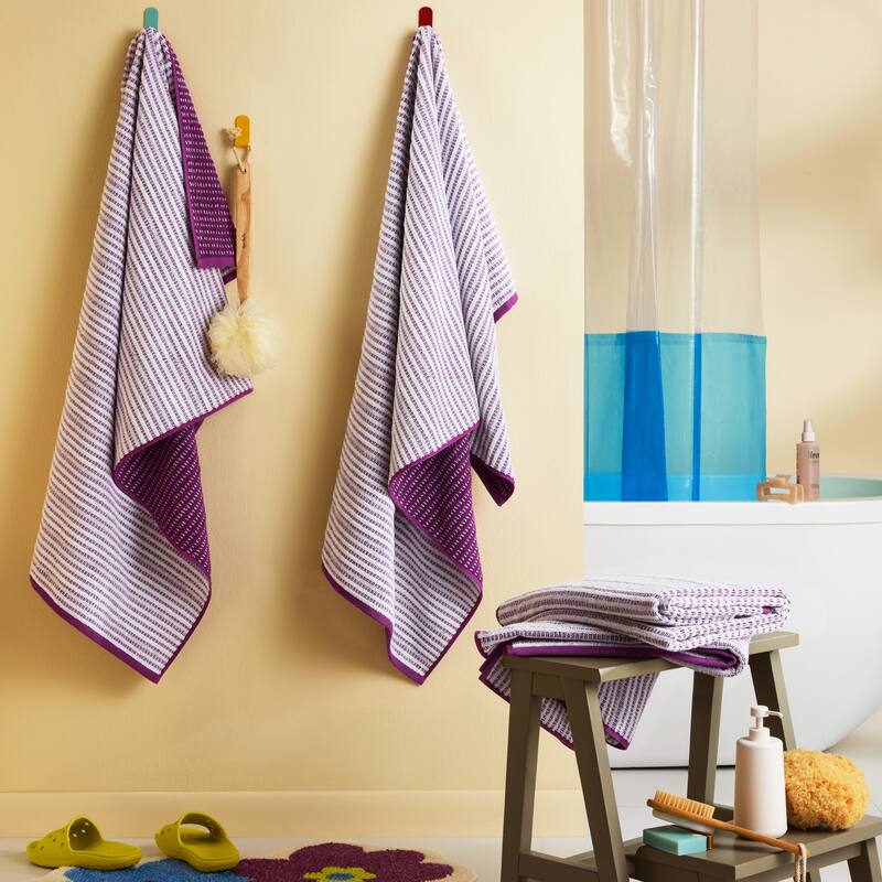 TOWN & COUNTRY PLAY 4-Piece Striped Reversible Terry Brights Bath Towel Set - 30"x58"