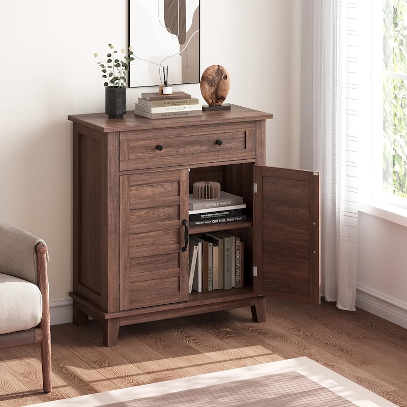 Farmhouse Storage Cabinet with Doors, Small Cabinet with 3-Tiers Adjustable Shelf for Kitchen