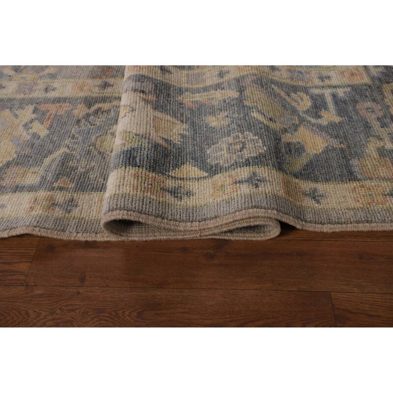 Vegetable Dye Grey Oushak Turkish Rug Hand-Knotted Floral Wool Carpet - 8'1"x 10'1"