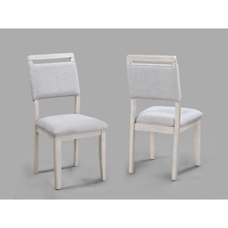 Contemporary Dining Chairs Set of 2 Light Gray Fabric Cushion Side Chairs Kitchen Dining Room Furniture Dark Finish - Antique grey white