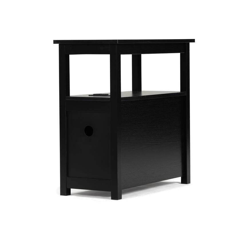 End Table with Charging Station, Narrow Sofa Side Table, Laundry Room Storage Wooden Nightstand Bedroom Furniture, White