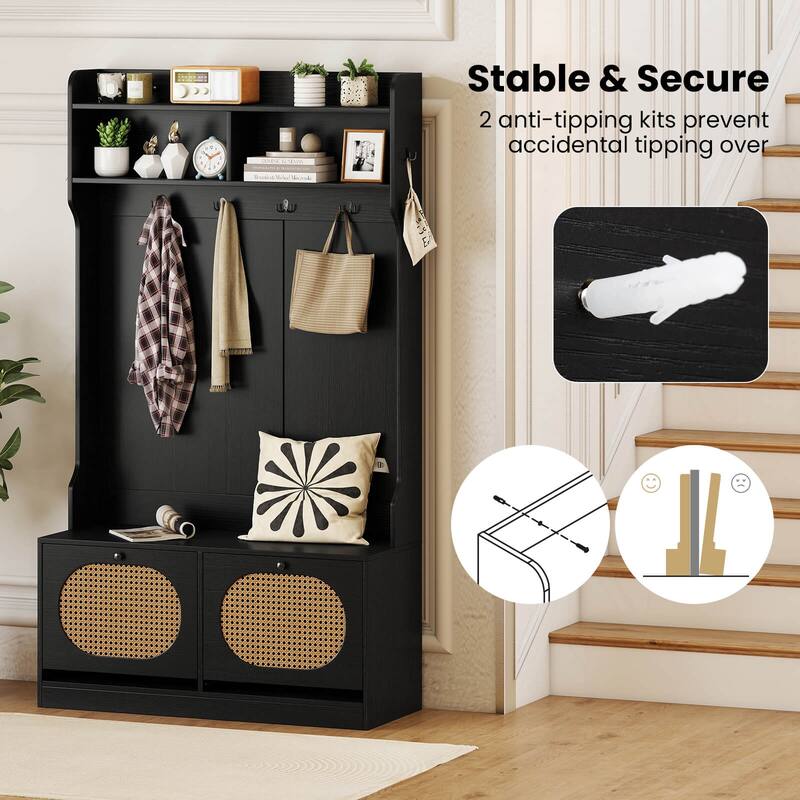 Costway 4-In-1 Hall Tree Entryway Bench with Coat Rack & Flip Drawers - See Details