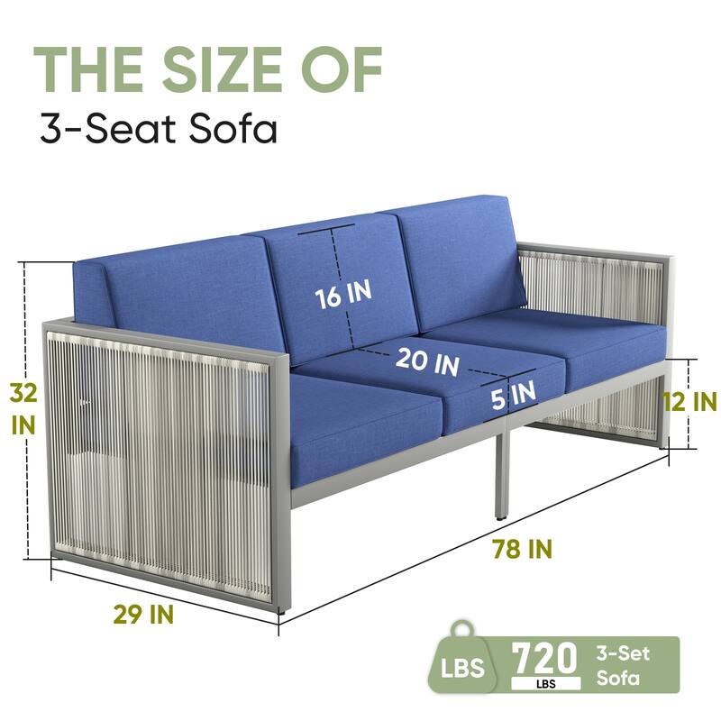 Gymojoy 3-Seat Outdoor Sofa, Weatherproof PE Rattan & Thick Cushions for Patio, Garden