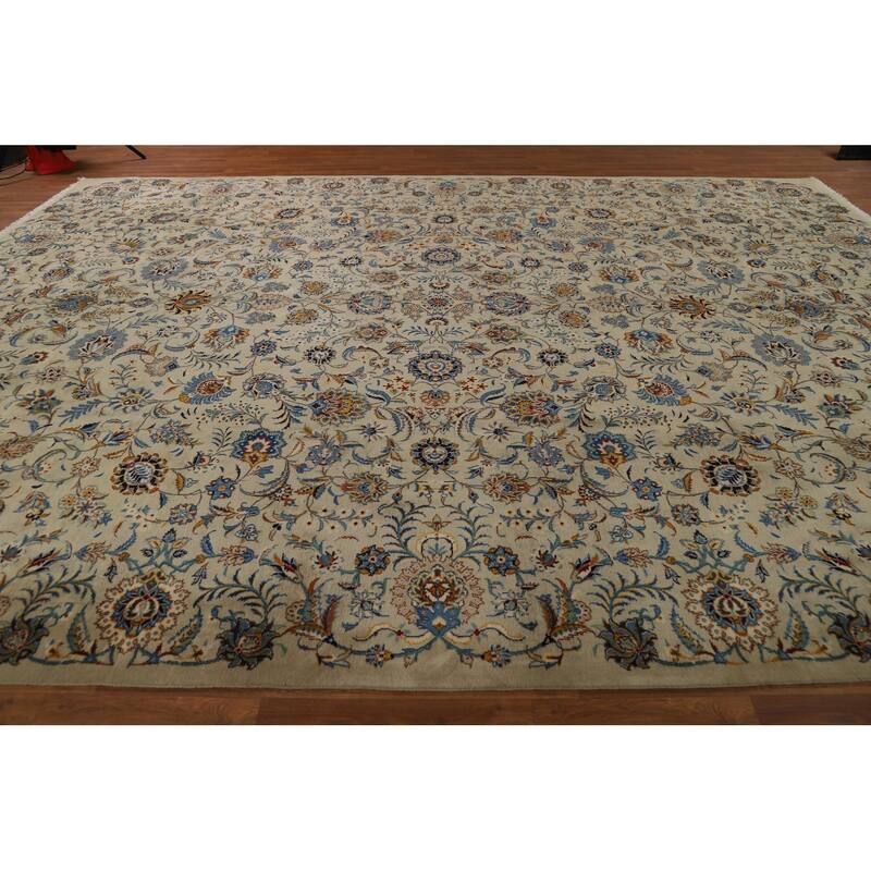 Vegetable Dye Floral Kashan Persian Large Rug Handmade Wool Carpet - 11'0"x 14'11"