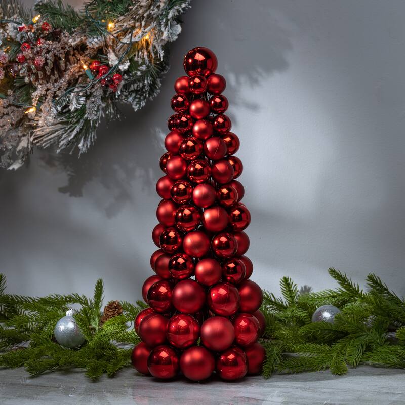 18 in Tall Red Christmas Holiday Ornament Cone Tree - N/A