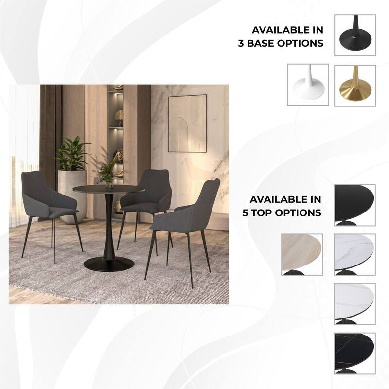 LeisureMod Bristol 24" Round Dining Table for 4 with MDF Wood Tabletop in Black Steel for Kitchen & Dining Room