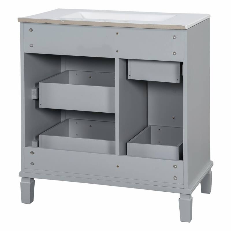 30" Bathroom Vanity with Ceramic Sink, Flip-Out Plumbing Drawer, Soft Close Doors & Drawers