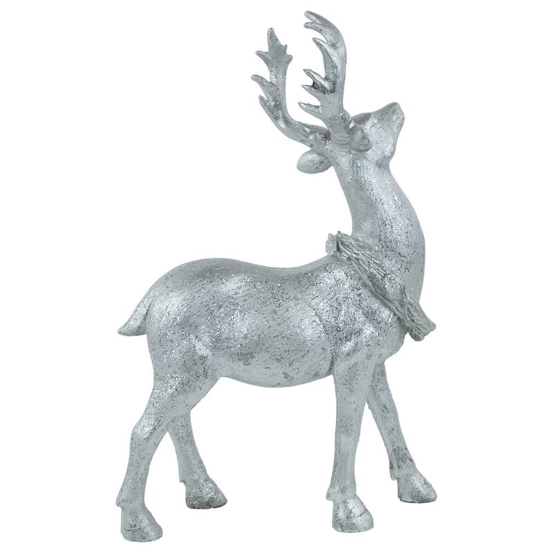 Standing Glitter Reindeer Decoration - 10.75" - Silver