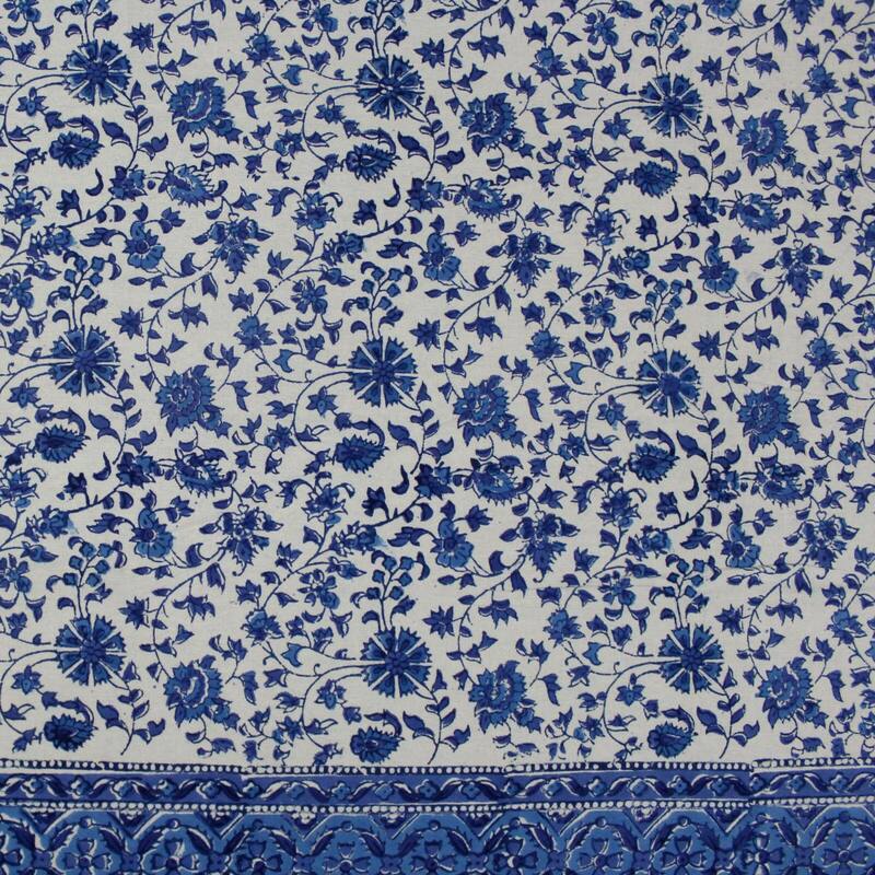 Bella's Floral Vine Cotton Block Print Tablecloth Rectangle