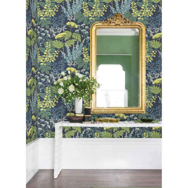 A-Street Prints Brie Dark Blue Forest Flowers Wallpaper