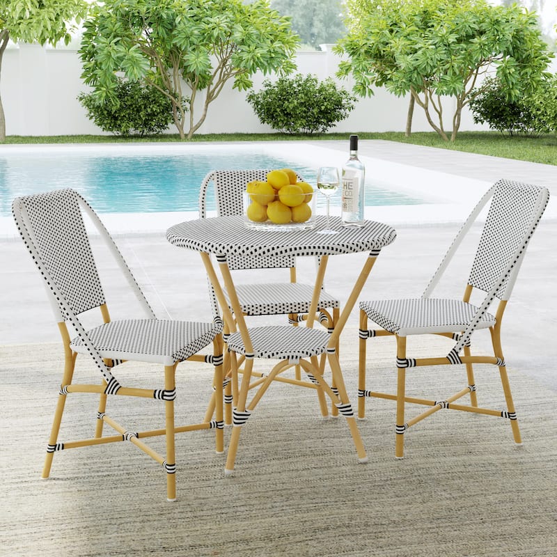 Tobias Outdoor Rattan and Metal Round Bistro Table - Black/White