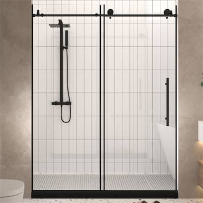 60"W x 76" H Frameless Shower Door with 1/4 "Tempered Glass,Handle