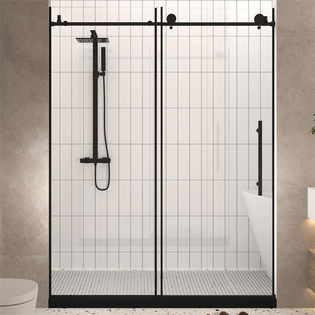 60"W x 76" H Frameless Shower Door with 1/4 "Tempered Glass,Handle
