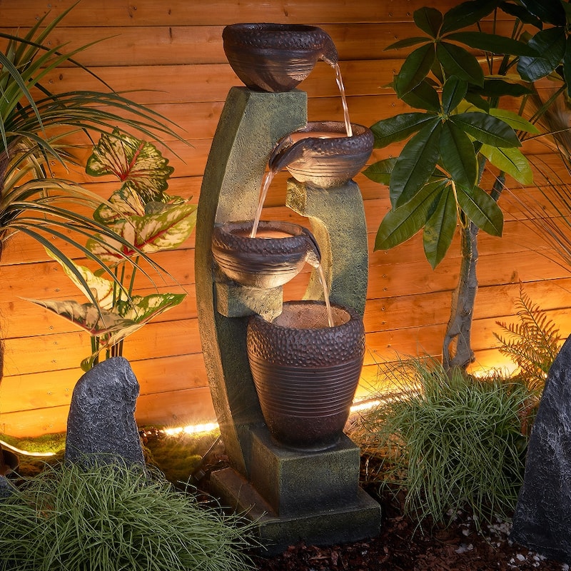 40in H Outdoor Water Fountain with Lights Garden Waterfall Fountains