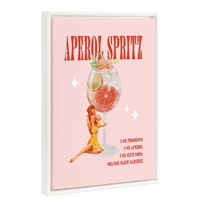 Kate and Laurel Sylvie Beaded Aperol Spritz Pinup Framed Canvas by Alli Standefer - 18x24 - White