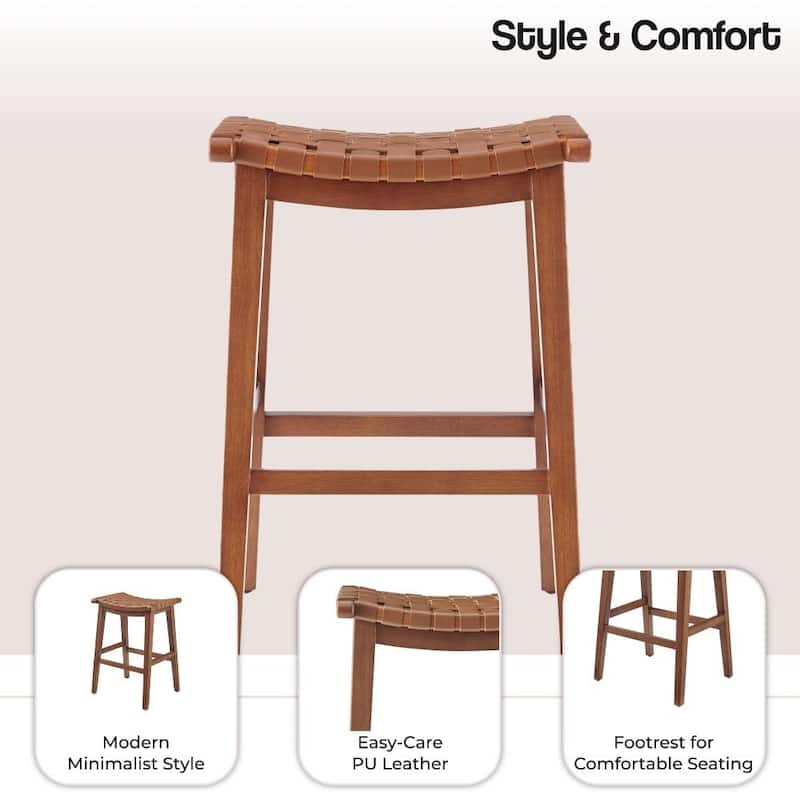 NPD Furniture Marco Faux Leather Backless Counter Stool with Medium Brown Legs Color