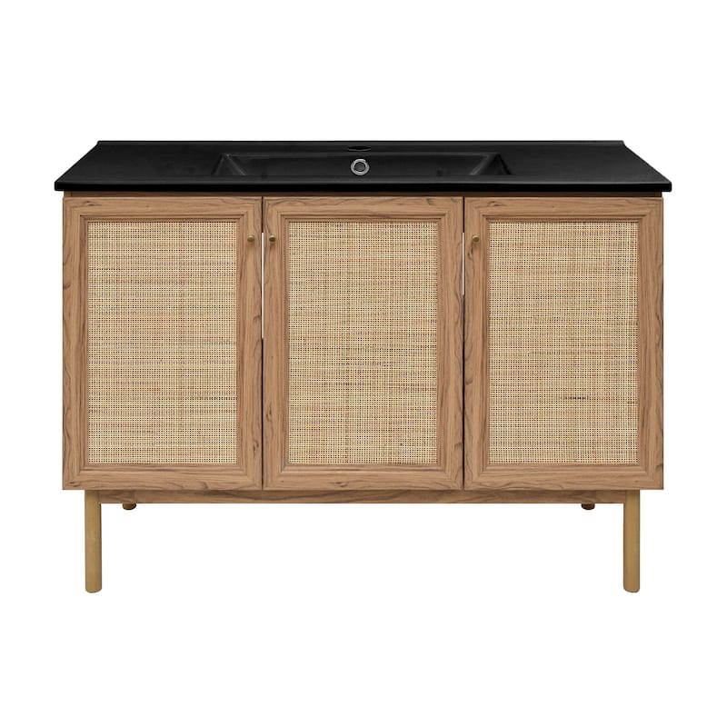 Classe 48 In. Brown Oak Bathroom Vanity With Black Ceramic Sink Top