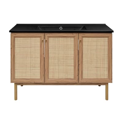 Classe 48 In. Brown Oak Bathroom Vanity With Black Ceramic Sink Top