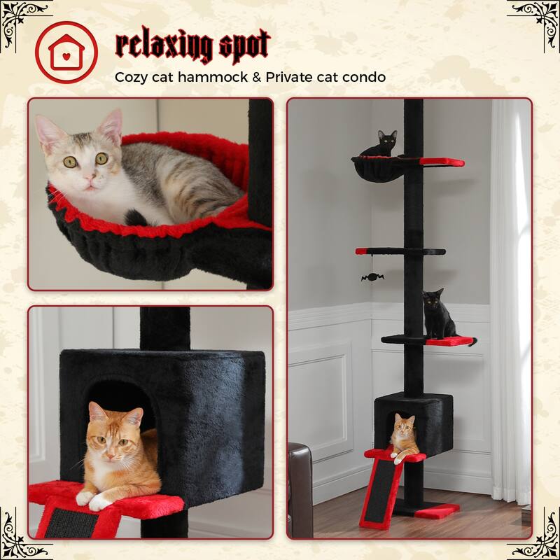 Adjustable Height Floor to Ceiling 5-Tier Tall Cat Tree Tower for Indoor Cats with Cat Condo, Cat Scratching Post and Cat Ladder