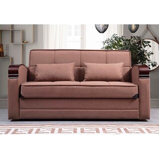 Hancock Brown Fabric Upholstered Convertible Sleeper Sofa with Storage ...