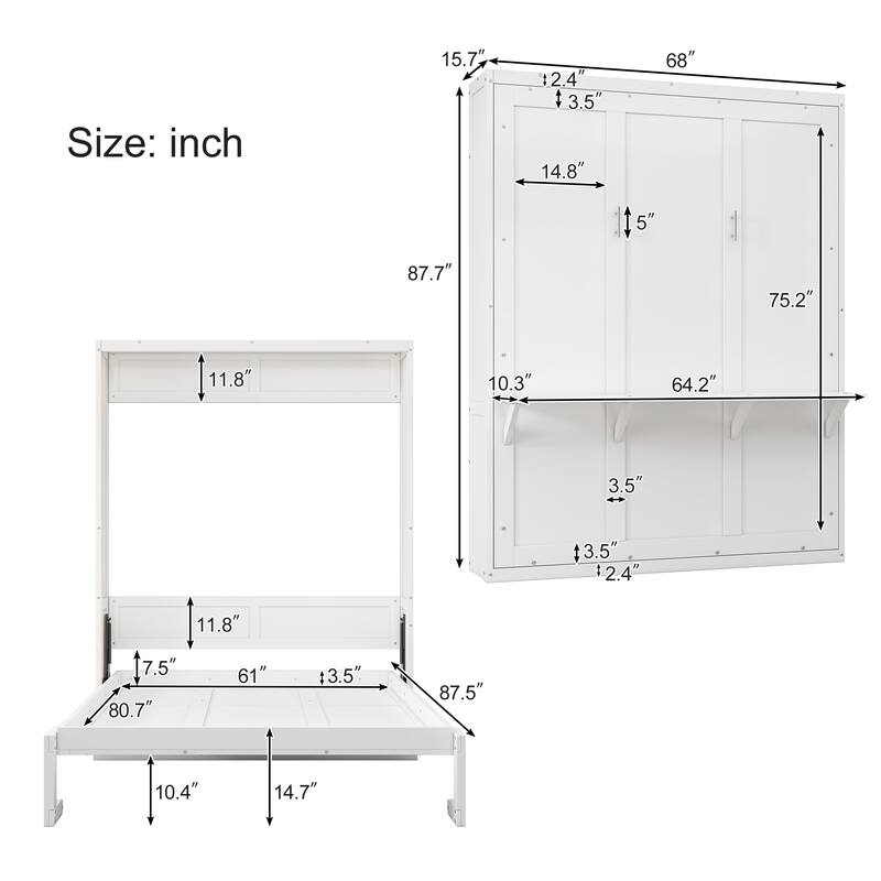 Dual Piston System Murphy Bed, SpaceSaving Foldable Wall Bed Wood