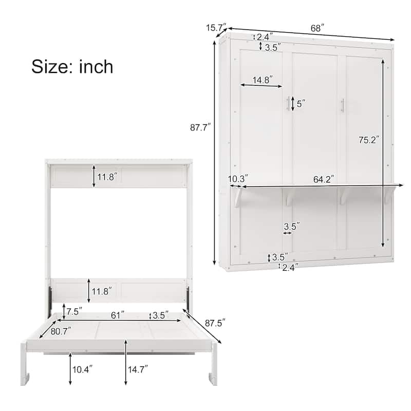 Dual Piston System Murphy Bed Foldable Bed with Side Cabinet