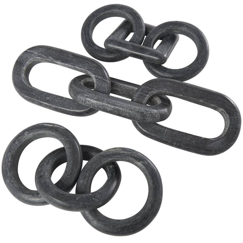 Marble Chain Handmade Geometric Link Decorative Sculpture with Various Shape - Set of 3 White, Black, Gray - Roche River Decor