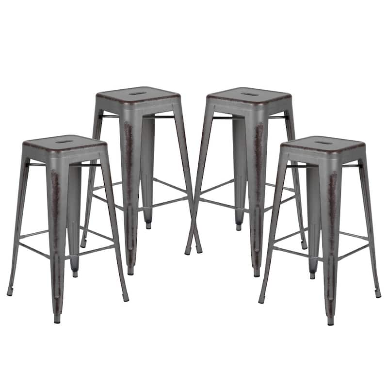 4 Pack 30"H Backless Distressed Metal Indoor-Outdoor Barstool