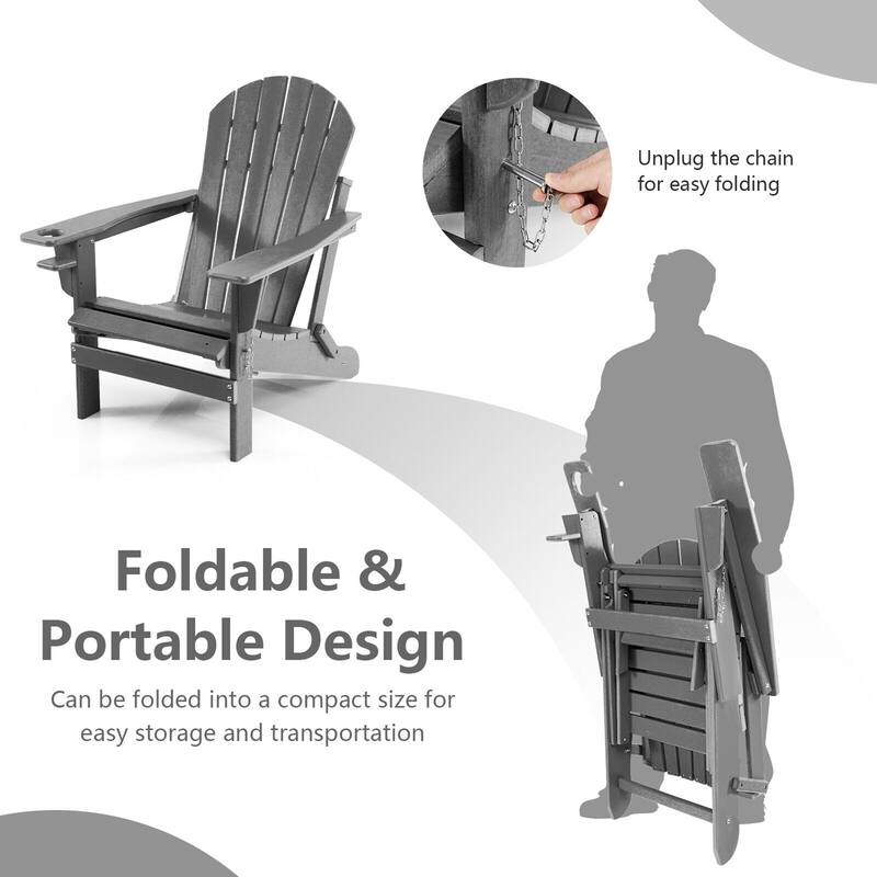 Gymax 2PCS Folding Adirondack Chair HDPE Patio Lounge Chair w/