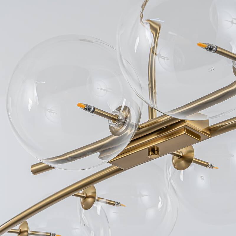 8-Light 69.6" Modern Gold Linear Clear Glass Globe Bubble Large Chandelier - 69.69 in. W x 23.62 in. D x 7.87 in. H