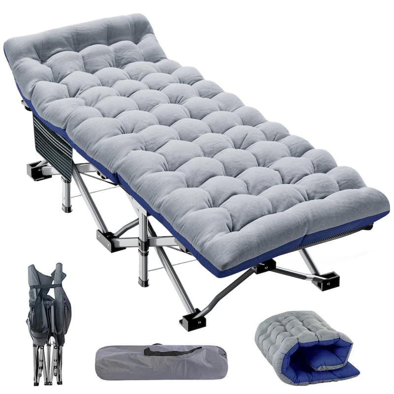 DoCred Folding Camping Bed Cot for Adults, Guest Bed with Mattress - Grey