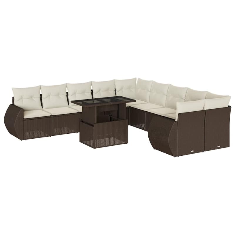 vidaXL Patio Sofa Set with Cushions Outdoor Furniture 11 Piece Poly Rattan - 21.7 x 39.4 x 28.7