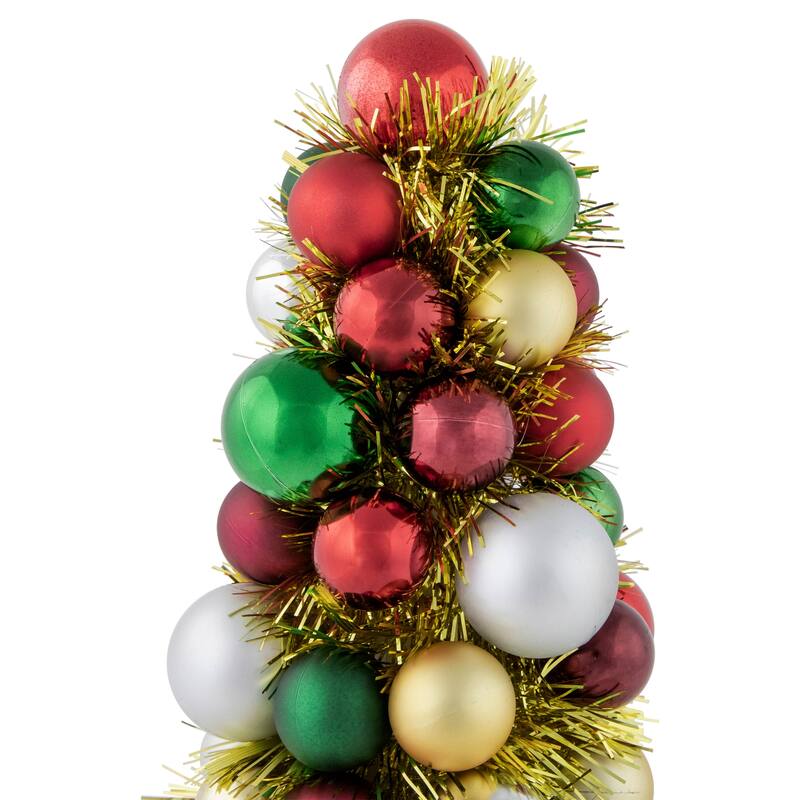 Shatterproof Ball Christmas Cone Tree with Tinsel - 15.75" - Multicolor