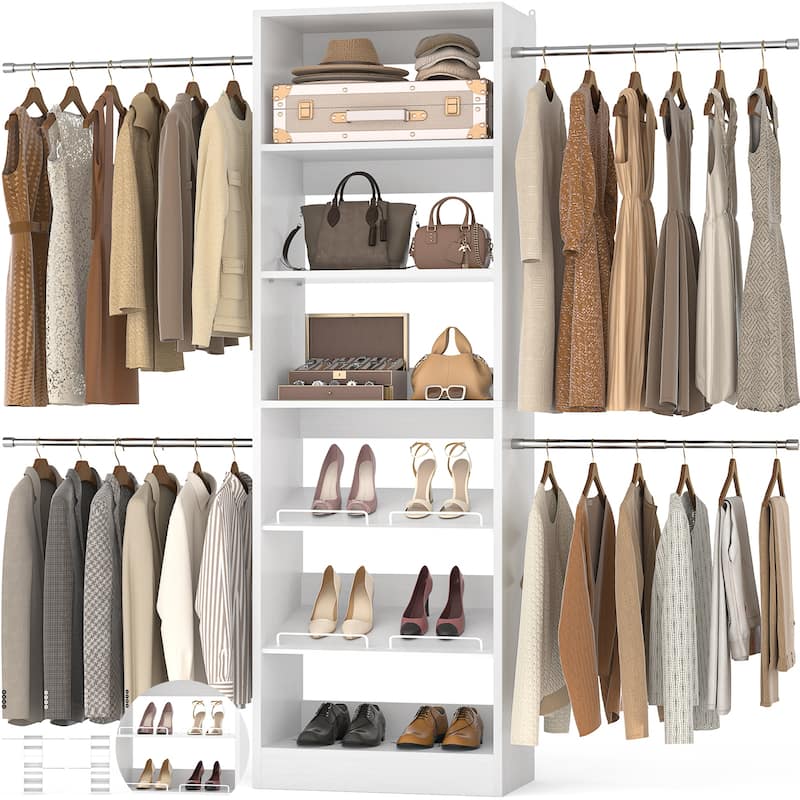 Cimly Closet Oragnizer System with Adjustable Hanging Rods, Shoe Rack, and Storage Shelves