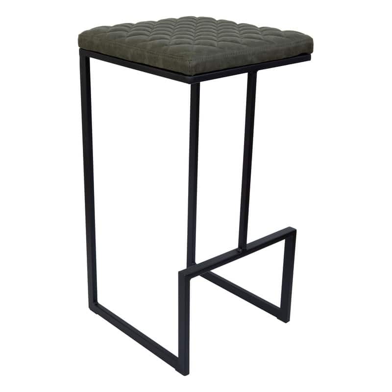 Quincy Leather Quilted Counter Height Barstool (Set of 2) with Upholstered Square Seats & Footrest for Home Bar & Kitchen