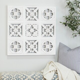 White Wood Carved Floral Wall Decor - Bed Bath & Beyond - 35438859