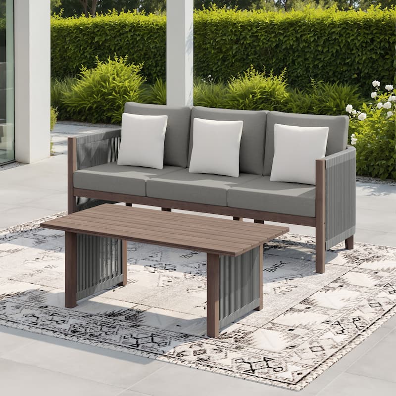 Corvus Iona 2-piece Outdoor Sofa Set with Sunbrella Fabric and Slat-Top Coffee Table