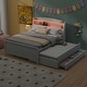 preview thumbnail 2 of 12, Full Platform Kids Bed with LED Storage Headboard, Twin Size Trundle, and 3-Drawers for Extra Storage and Convenience, White