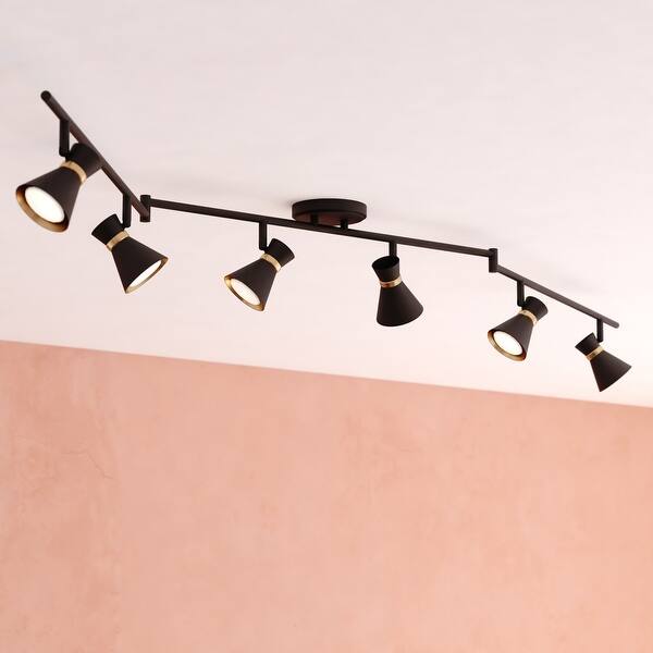 slide 2 of 10, Alto 6 Light LED Swing Arm Ceiling Spot Light Matte Black and Satin Brass - 82-in W x 8-in H x 5-in D