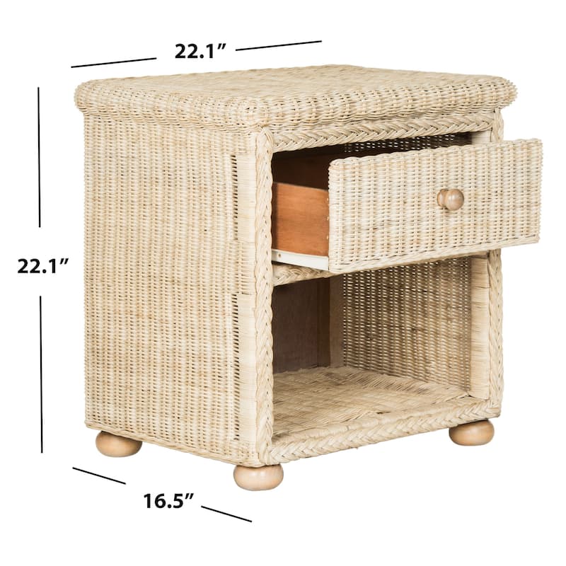 SAFAVIEH Alexie Wicker One Drawer Natural White Wash Nightstand