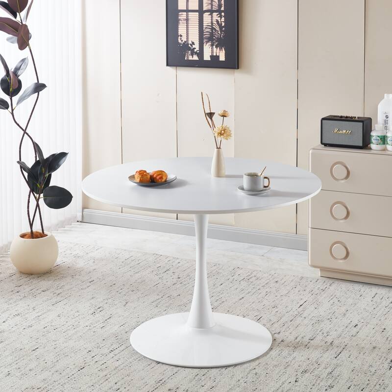 42.1"White Color Top Tulip Table Mid-Century Dining Table For 4-6 People With Round Mdf Table Top,Pedestal Dining Table - White