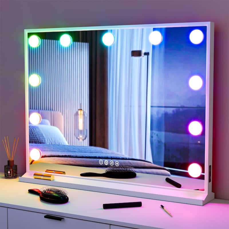 Hollywood LED Makeup Mirror Desktop Bluetooth RGB Vanity Mirror with USB Charging Port