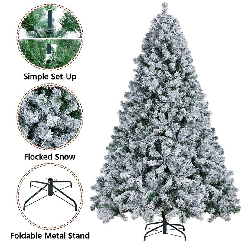 Yaheetech Premium 4.5ft/6ft/7.5ft/9ft Snow Flocked Artificial Decorative Christmas Tree, Green