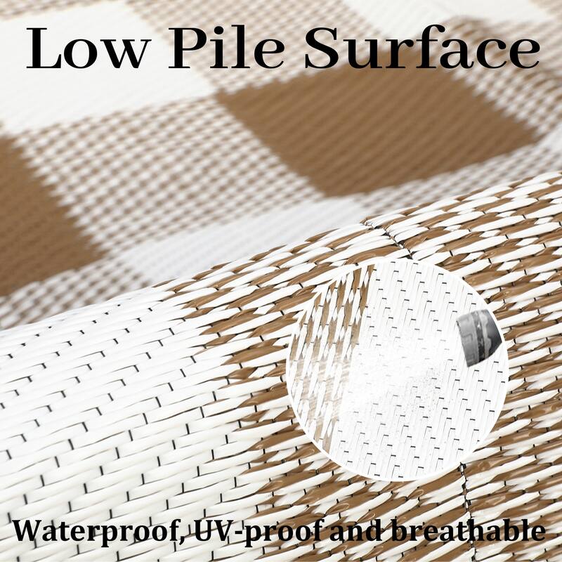 Outdoor Rug Waterproof Reversible Rug Indoor Outdoor Plaid Area Rug Plastic Straw Rug for Camping RV Backyard Patio
