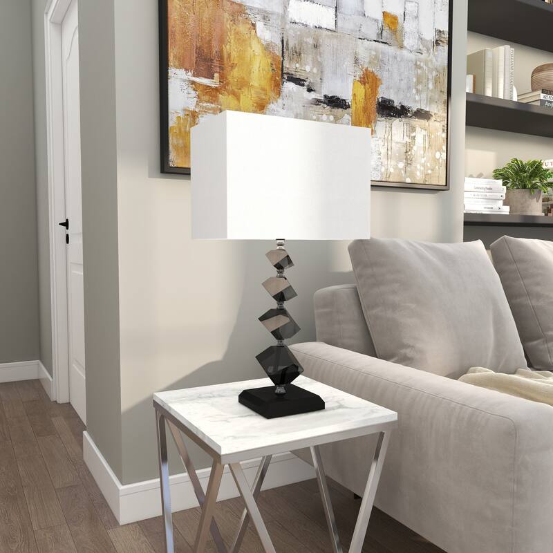 Black Crystal Geometric Diamond Inspired Room Table Lamp with Black Crystal Base