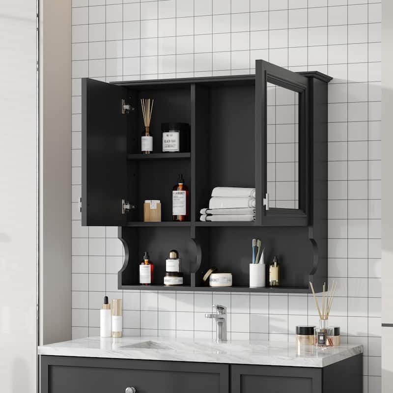 30 Inch Mirror Medicine Cabinet with Open Shelves