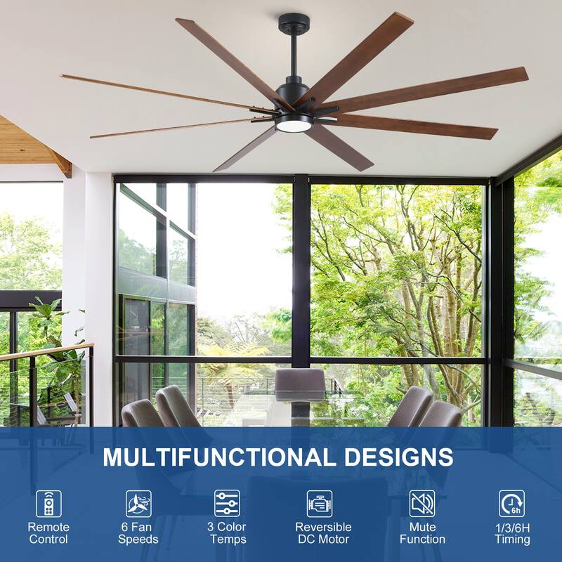YUHAO 84 In. Indoor/Outdoor Modern Industrial Large Windmill Aluminum Blade Ceiling Fans With Lights, Quiet DC Motor and Remote