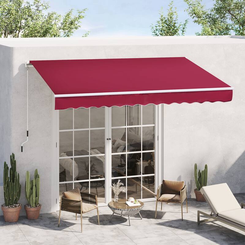 12' x 8' Retractable Patio Awning with Manual Crank, UV-Resistant Fabric, Aluminum Frame for Deck, Balcony, Yard