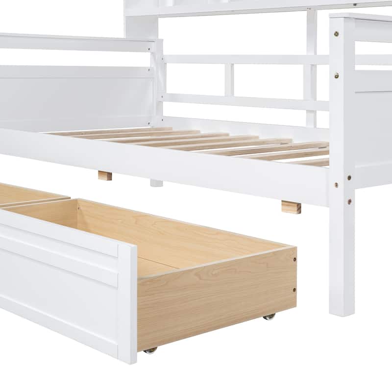 Wood Slat Support, Daybed with Bedside Shelves and Two Drawers