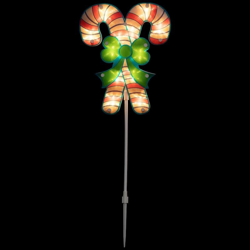 Set of 3 Lighted Holographic Candy Cane Christmas Pathway Markers 25.5"